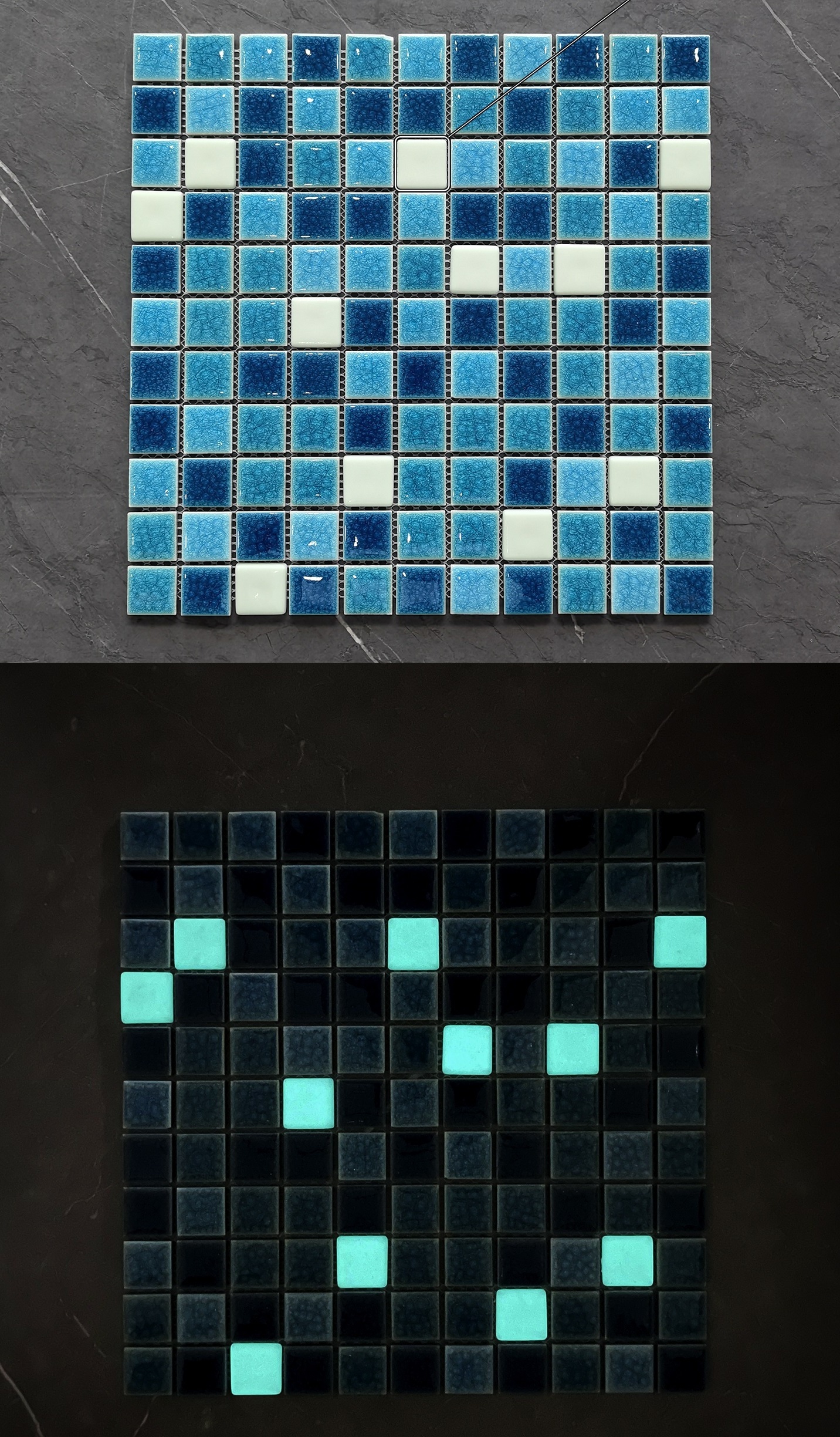 Glow In the Dark Square Shape Porcelain Ceramic Villa Swimming Pool fluorescent luminous Mosaic Tile For Home Decoration