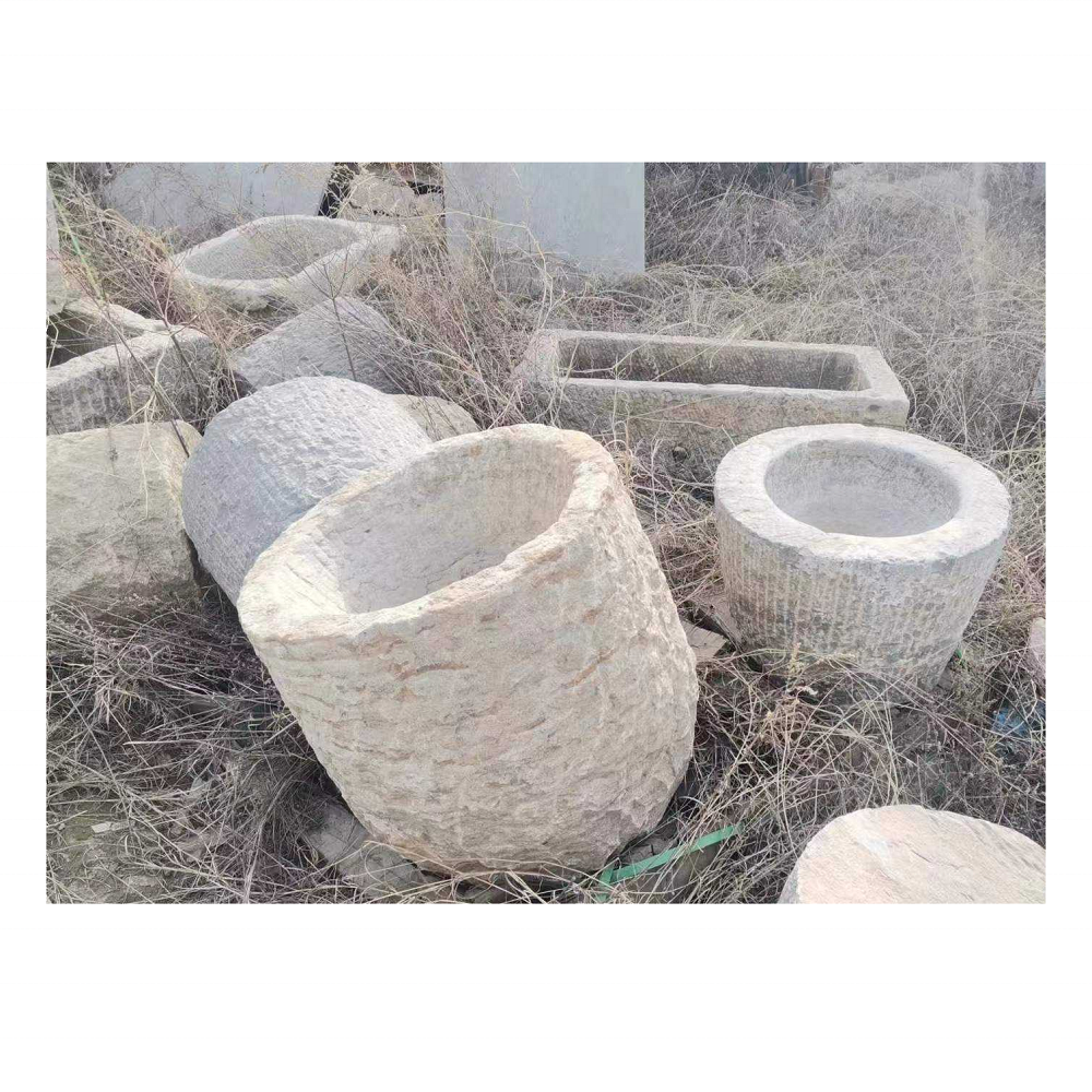 Natural Limestone Antique Stone Flower Pot Old Trough Planters Flowerpot