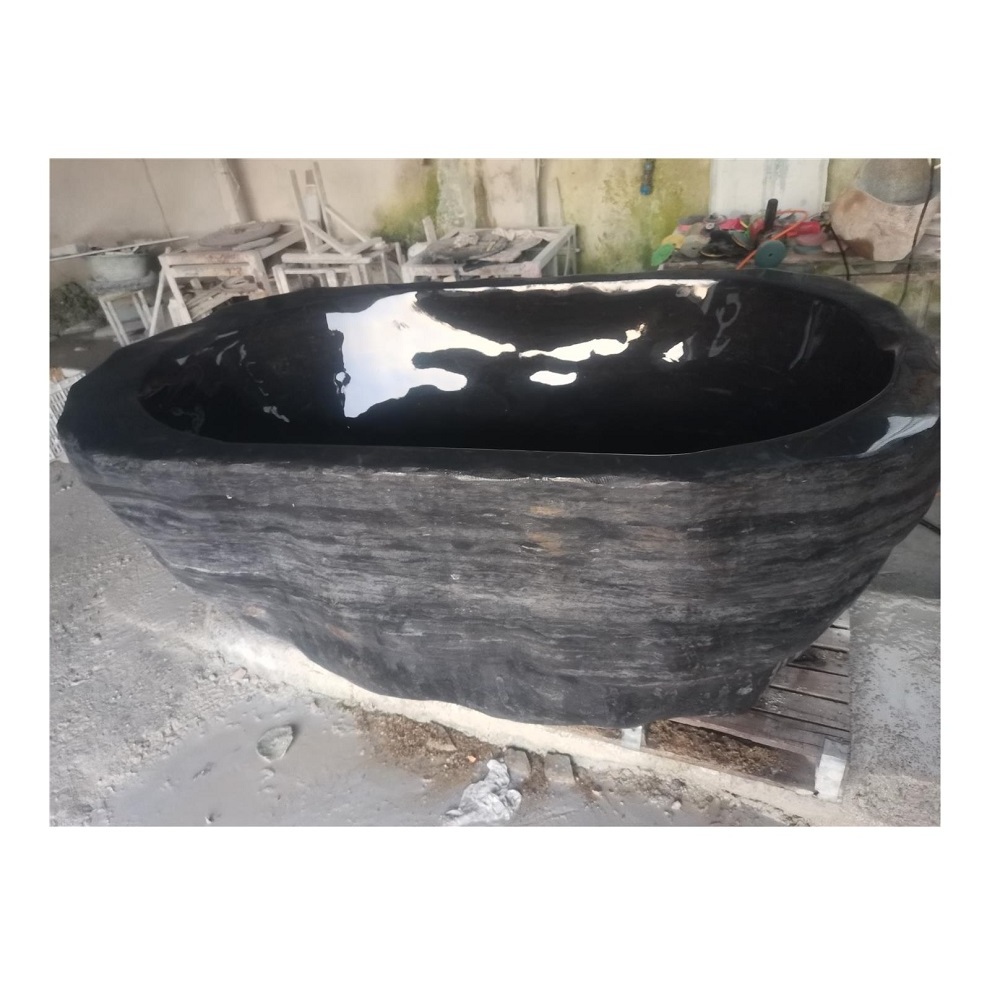 Wholesale Custom Hand Carved Freestanding Black Stone Marble Bathroom Bath Tub And Shower Bathtub