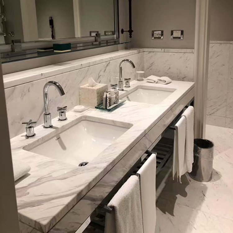 Carrara White Marble Bathroom Vanity Top With Double Undermount Sink