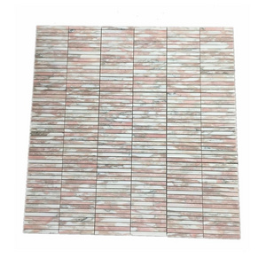 Manufacturer Prefab Pink Marble Strip Mosaic Tile With Marble Pattern For Wall Decoration