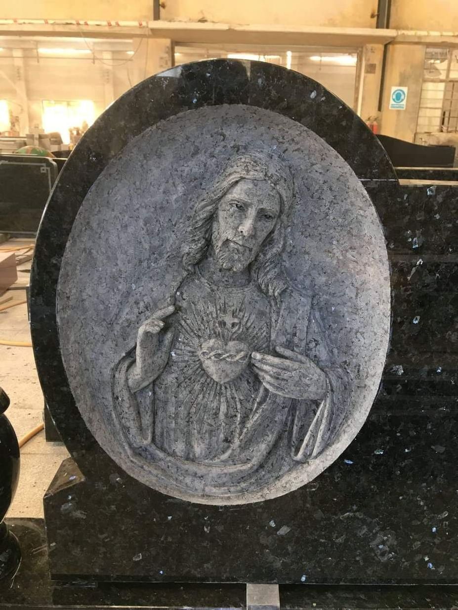 Blue Pearl Granite The Virgin Mary Statue Headstone