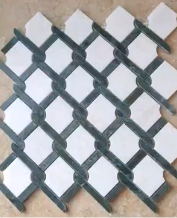 New Products High Quality Green And White Marble Basketweave Basket Weave Mosaic Tile