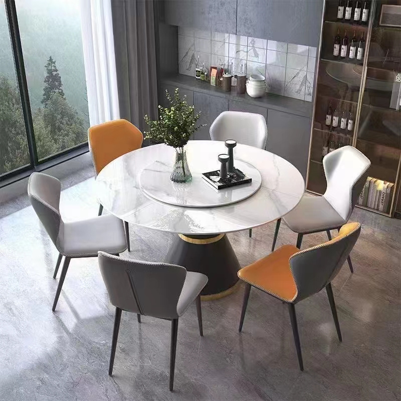 Modern Large Luxury Patagonia Sintered Stone Top Marble Effect Big Round Dinning Table With Chairs Set Dining Room Furniture