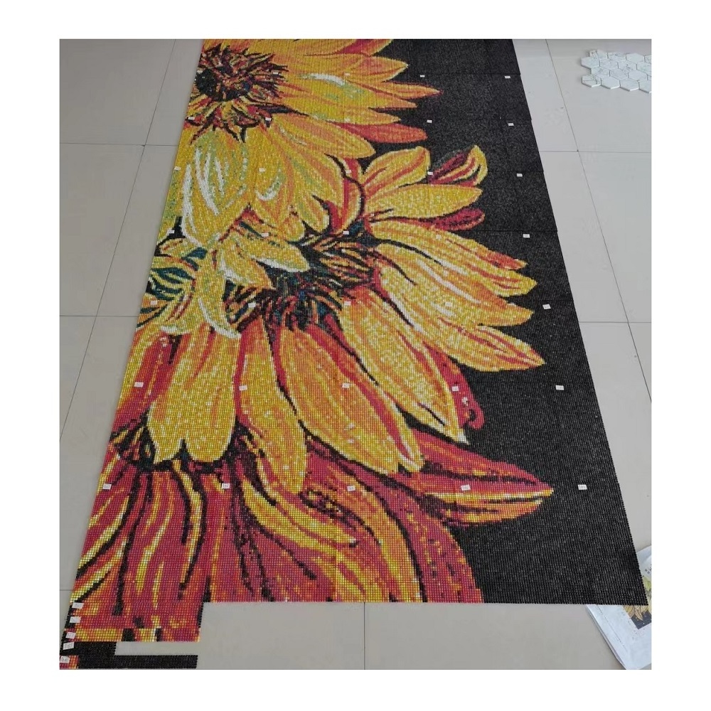 Flower Art Kitchen Wall Flower Pattern Tiles Glass Mural Mosaic Backsplash For Hotel Villa