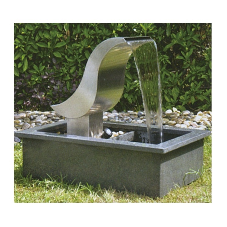 Stone and Stainless Steel Outdoor Waterfall Fountain