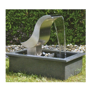 Stone and Stainless Steel Outdoor Waterfall Fountain