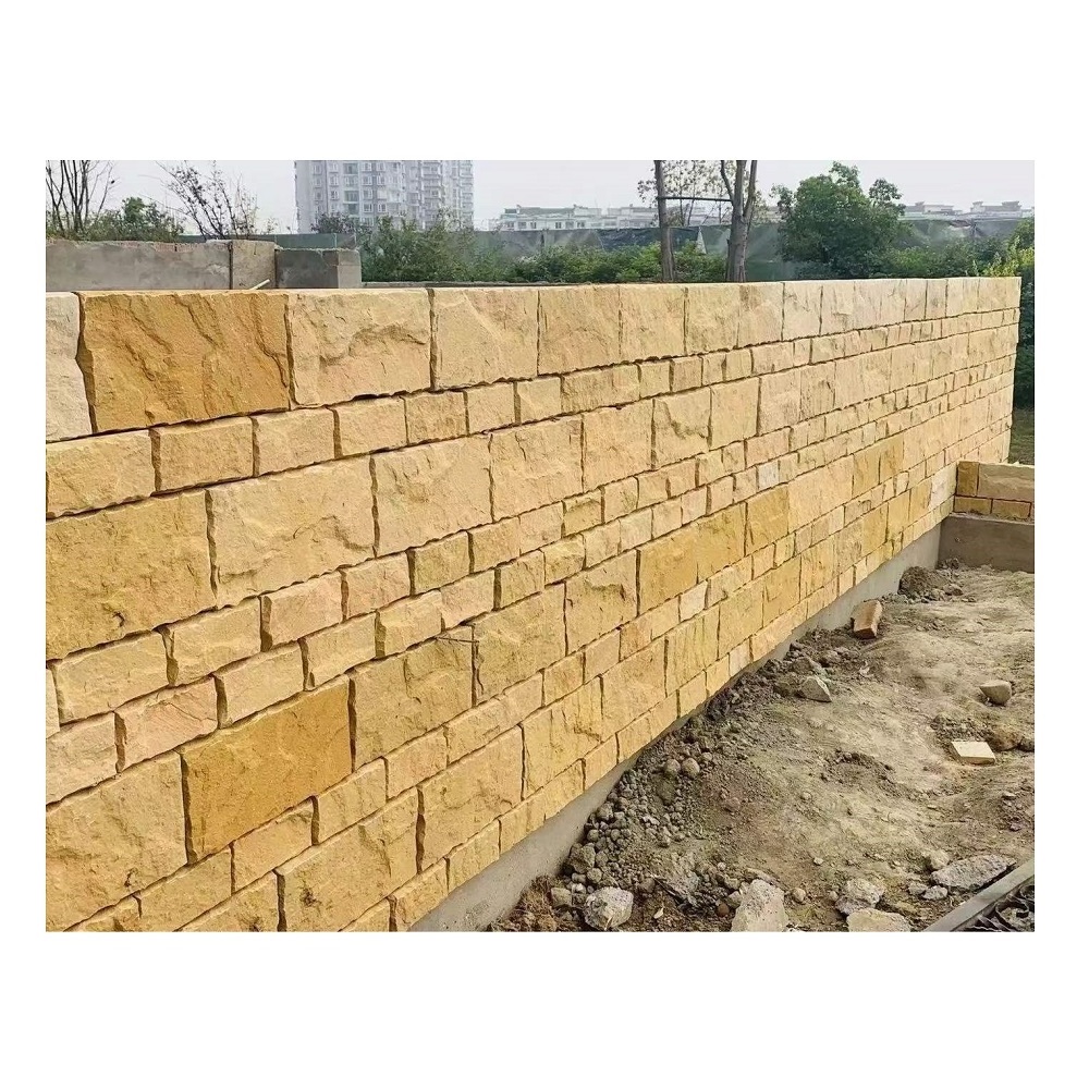 Yellow External Stone Brick Tiles Outdoor Exterior Fence Wall Cladding Sandstone