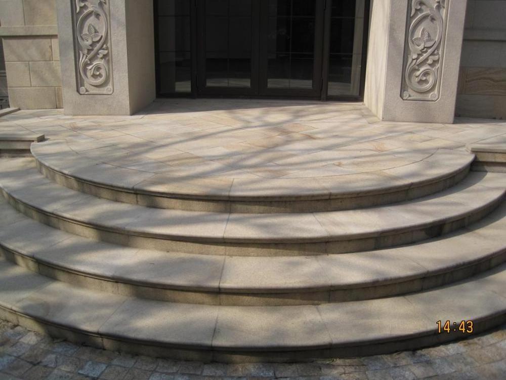 Cream Golden Porphyry Granite Exterior Stone Curved Stair Nosing Case Customized Outdoor Stair Steps