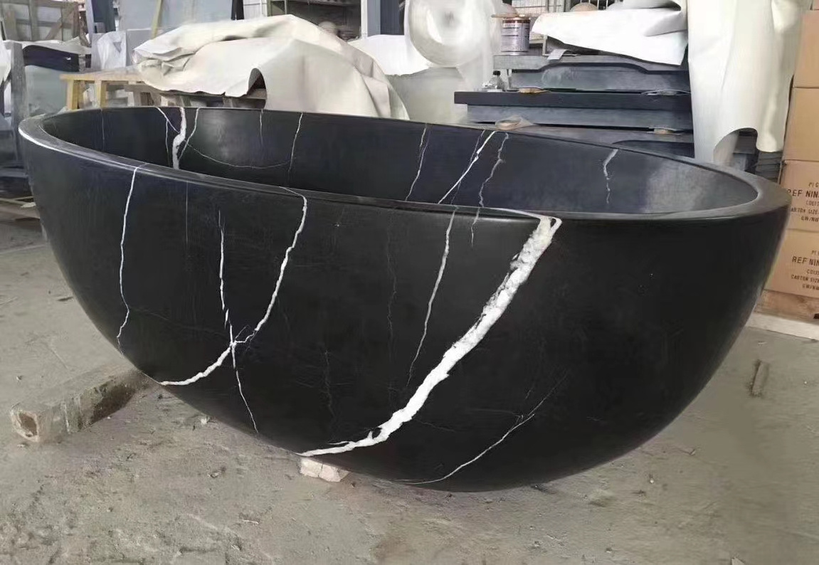 Wholesale Natural Black Color Marquina Marble Stone Soaking Bath Tub Bathroom Products Freestanding Bath Bathtub