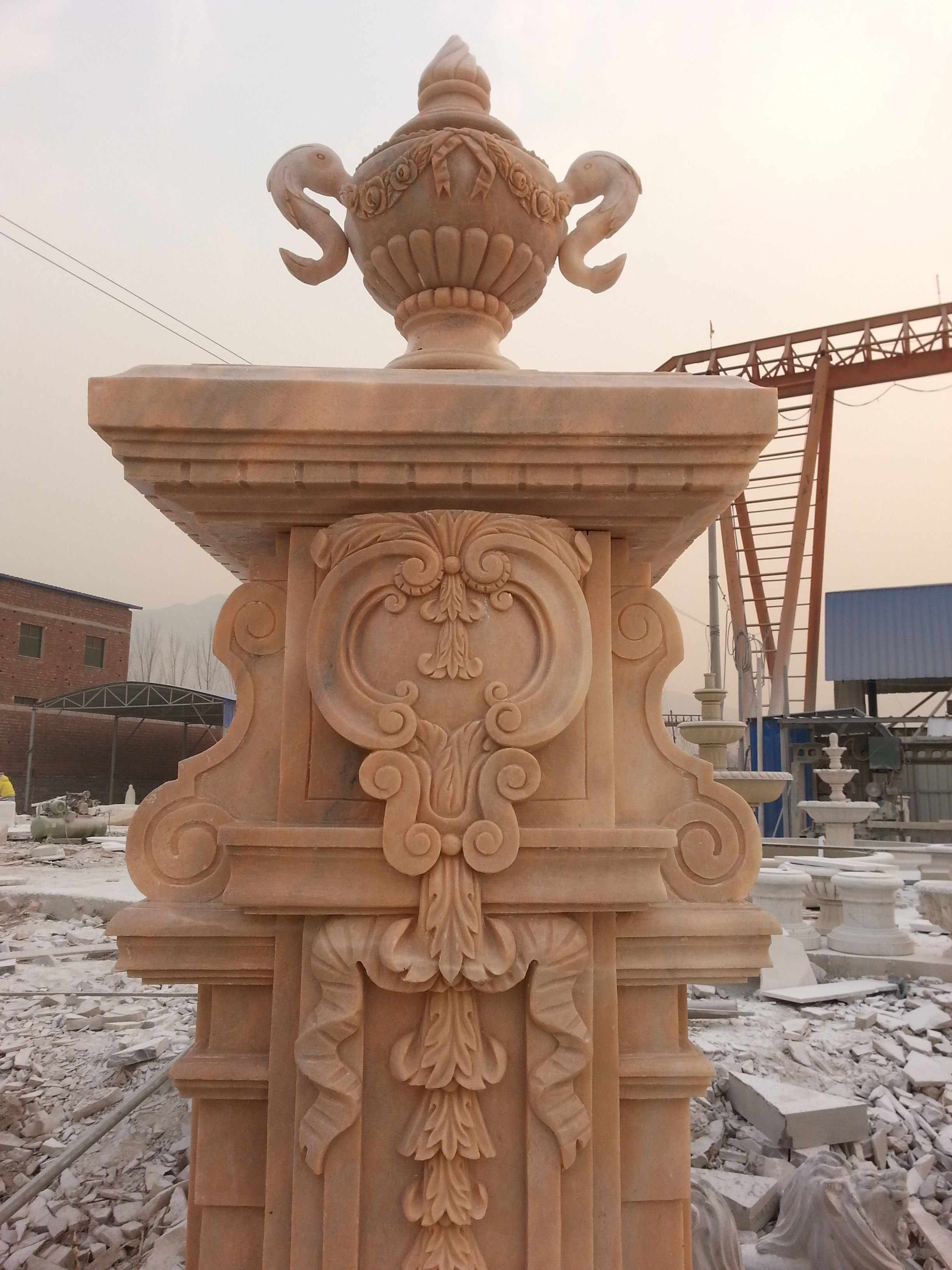 White Marble Stone Luxury Ornamental Decorative Outdoor Pillar Lights Gate Design