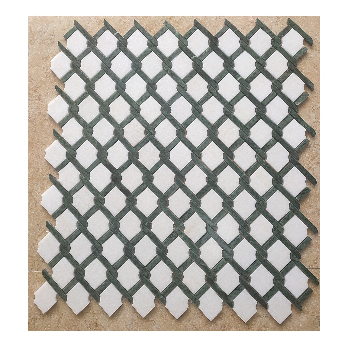 New Products High Quality Green And White Marble Basketweave Basket Weave Mosaic Tile