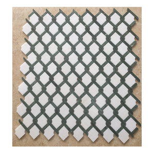 New Products High Quality Green And White Marble Basketweave Basket Weave Mosaic Tile