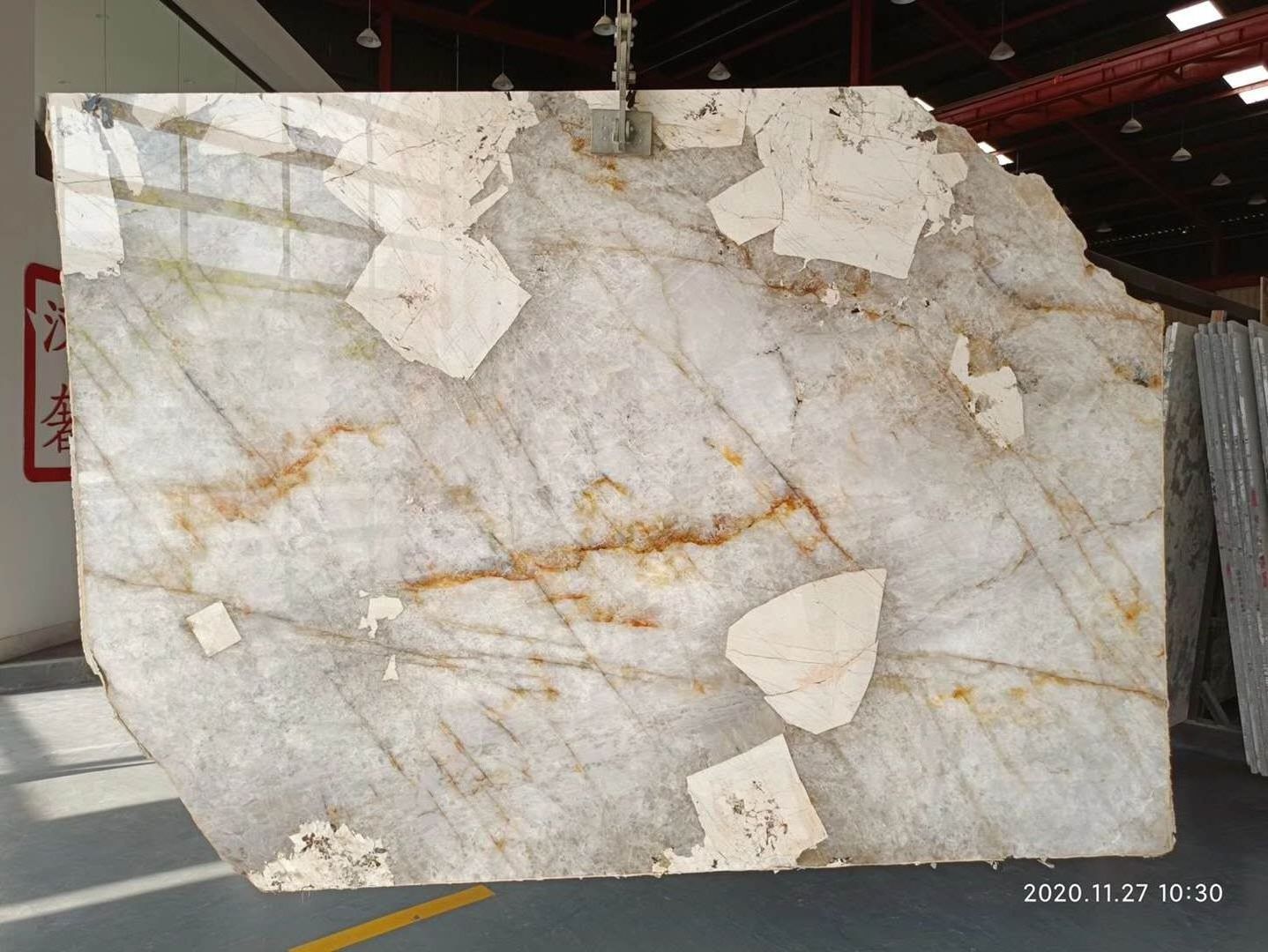 Unique Import Brazilian White Grey Marble With Gold Vein Marble Slab