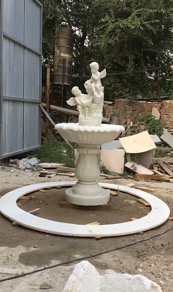 Outdoor Garden Decoration Natural White Marble Hand Carved Marvel Cherub Little Angel Water Fountain