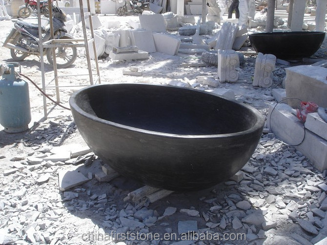 Luxury Stone Black Marquina Marble Bathroom Oval Bathtub Freestanding