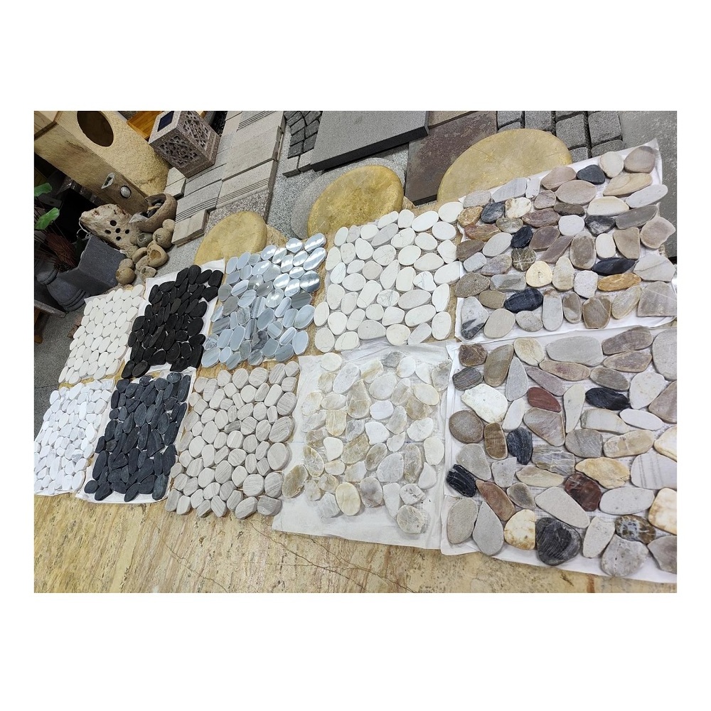 Marble River Rocks Irregular Meshed Pebble Stone Mosaic Tile For Interior Wall And Floor Decoration