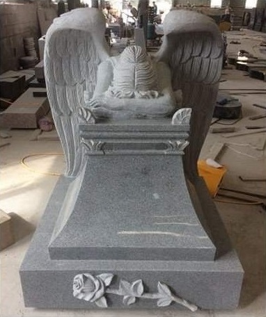 High Quality China Gray Granite Memorial Weeping Sleeping Angel Tombstone Gravestone Headstone For Cemetery