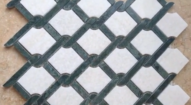 New Products High Quality Green And White Marble Basketweave Basket Weave Mosaic Tile