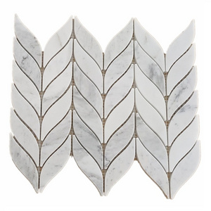 Carrara White Marble Stone Leaf Shaped Mosaic Tile Backsplash For Wall Decoration Bathroom Kitchen