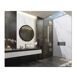 Calacatta White Quartz Stone Slab Hotel Bathroom Tiles Mirror Background Wall