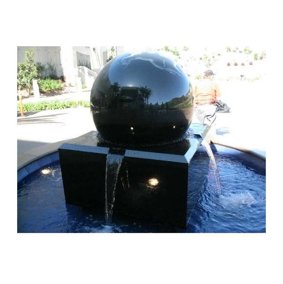 Modern Style Black Granite Stone Rolling Rotation Floating Sphere Water Feature Ball Fountains For Garden Courtyard