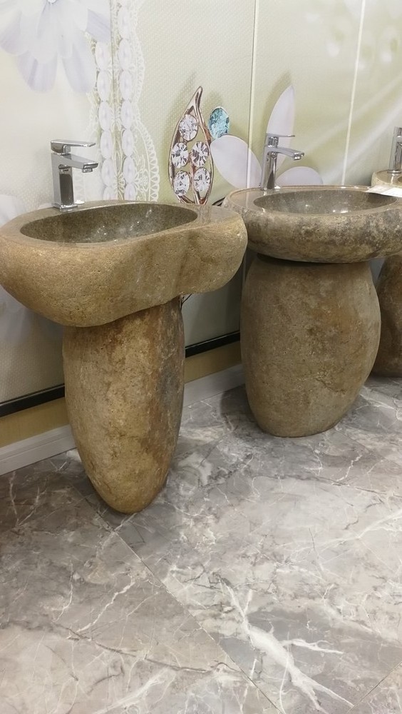 Natural River Rock Cobble Stone Farm House Bathroom Patio Bowls Sink Washbasin Pedestal