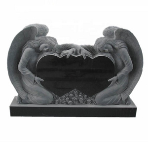 High Quality European Style Black Granite Heart Shaped Double Weeping Sleeping Angel Tombstone Headstones Monuments Cemetery