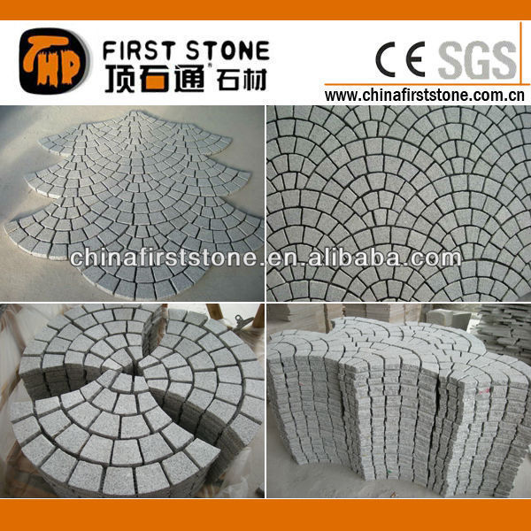 HZW-66 White Grey Granite Meshed Fan Shape Paving Stone Driveway Paving Granite Block Paved Stone Driveways