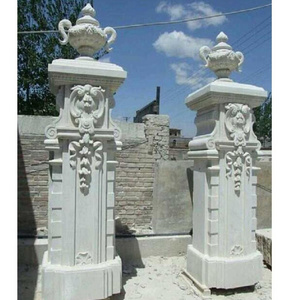 White Marble Stone Luxury Ornamental Decorative Outdoor Pillar Lights Gate Design