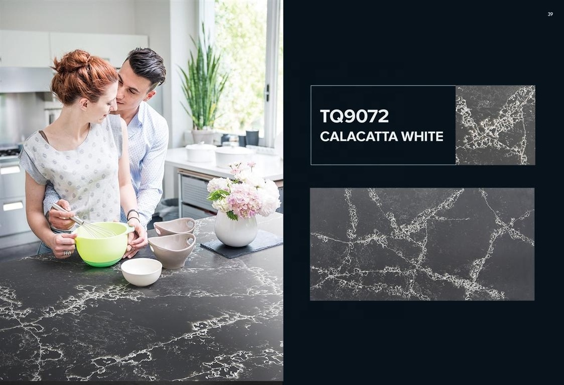 Synthetic Calacatta Grey Marble Countertop Quartz Slab