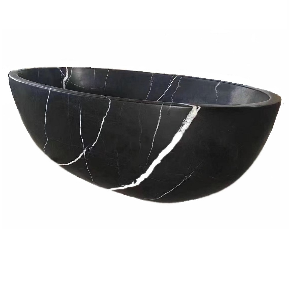 Wholesale Natural Black Color Marquina Marble Stone Soaking Bath Tub Bathroom Products Freestanding Bath Bathtub