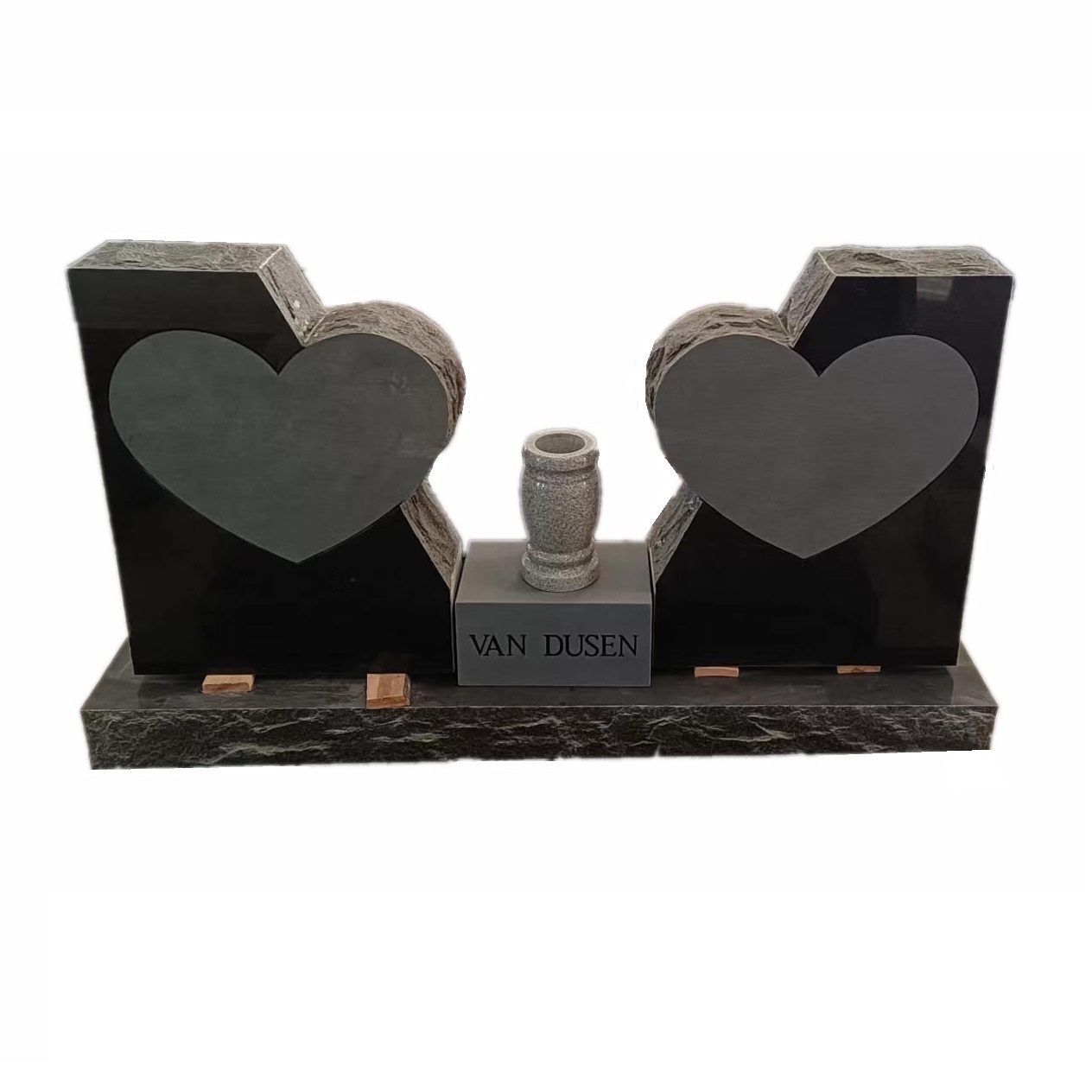 Black Granite Stone Tombstone Double Heart Grave Headstone Designs