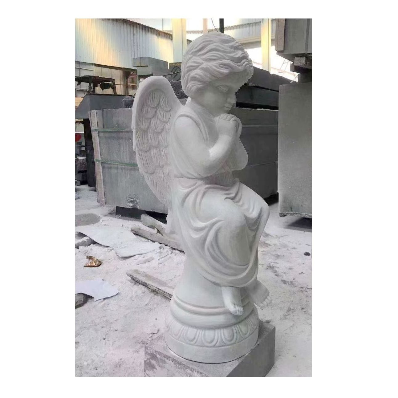 White Marble Carved Headstone Praying Hands Baby Angel Grave Tombstone