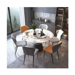 Modern Large Luxury Patagonia Sintered Stone Top Marble Effect Big Round Dinning Table With Chairs Set Dining Room Furniture