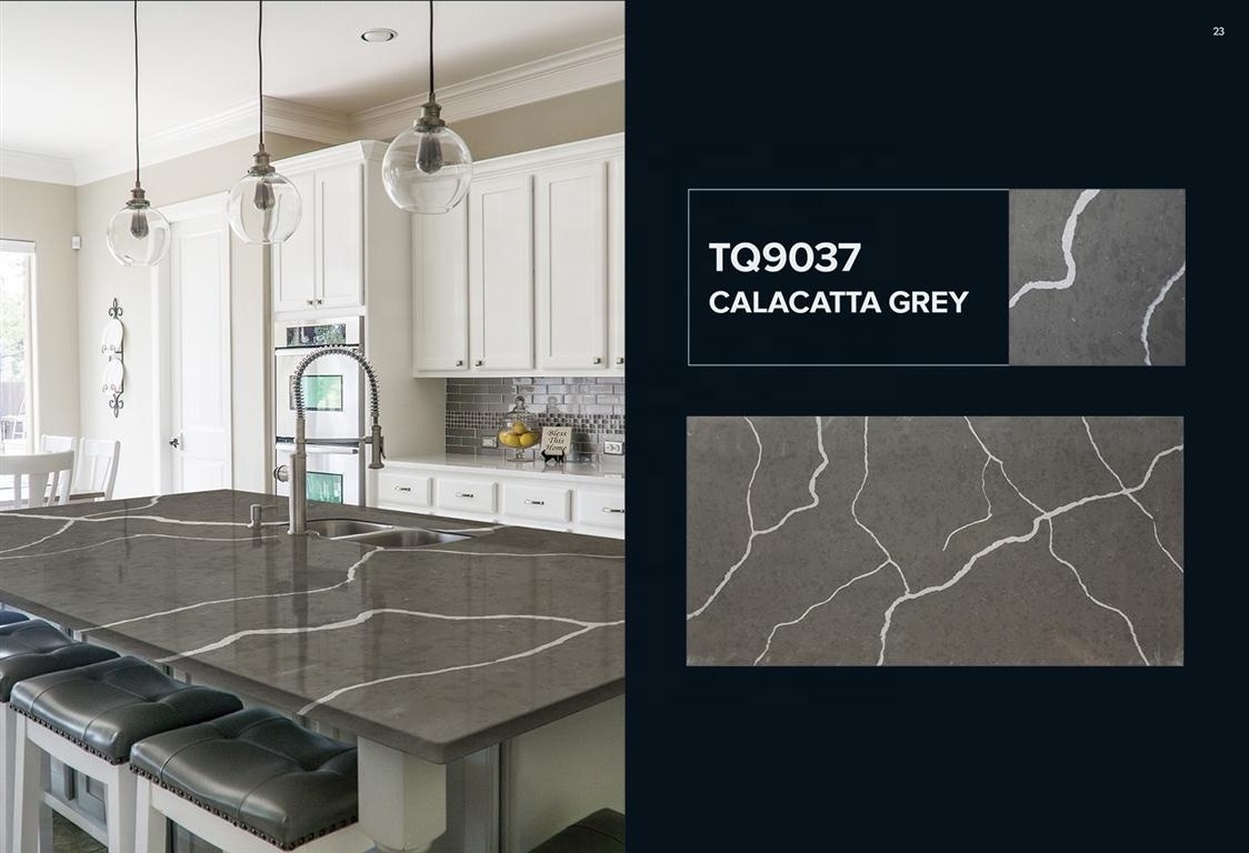 Synthetic Calacatta Grey Marble Countertop Quartz Slab