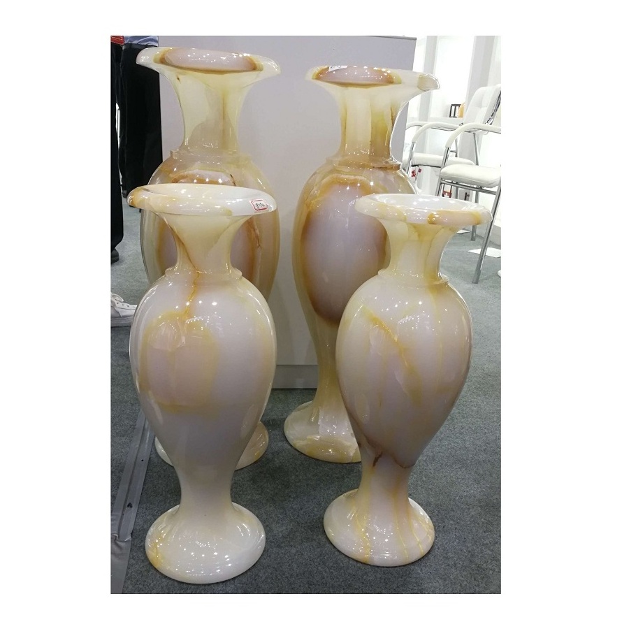 Home Decoration White Yellow Onyx Marble Stone Vase For Flowers