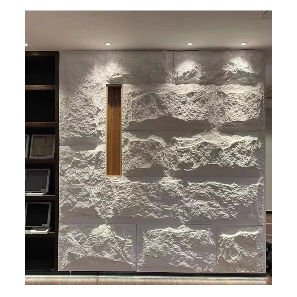 Luxury PU Artificial White 3D Faux Stone Stack Mushroom Stone Outdoor Veneer Wall Decoration Panels Interior