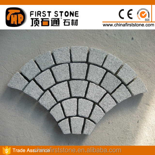 HZW-66 White Grey Granite Meshed Fan Shape Paving Stone Driveway Paving Granite Block Paved Stone Driveways