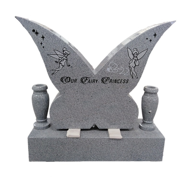 Cheap Grey Granite Butterfly Design Monument Grave Headstones Price For Graves