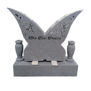 Cheap Grey Granite Butterfly Design Monument Grave Headstones Price For Graves