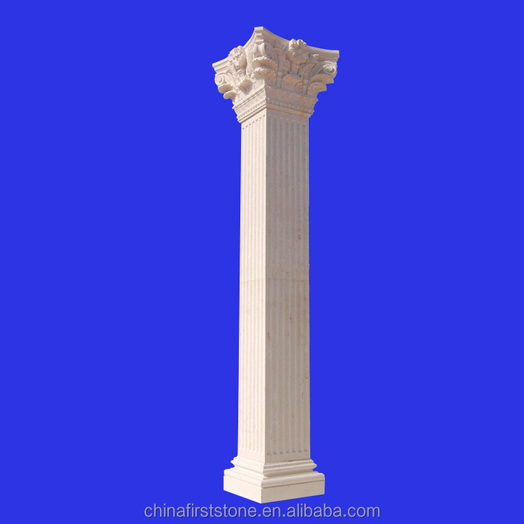 MCS243 White Limestone Columns Decoration Pillar Stone Carved Luxury Outdoor Or Indoor Roman Column