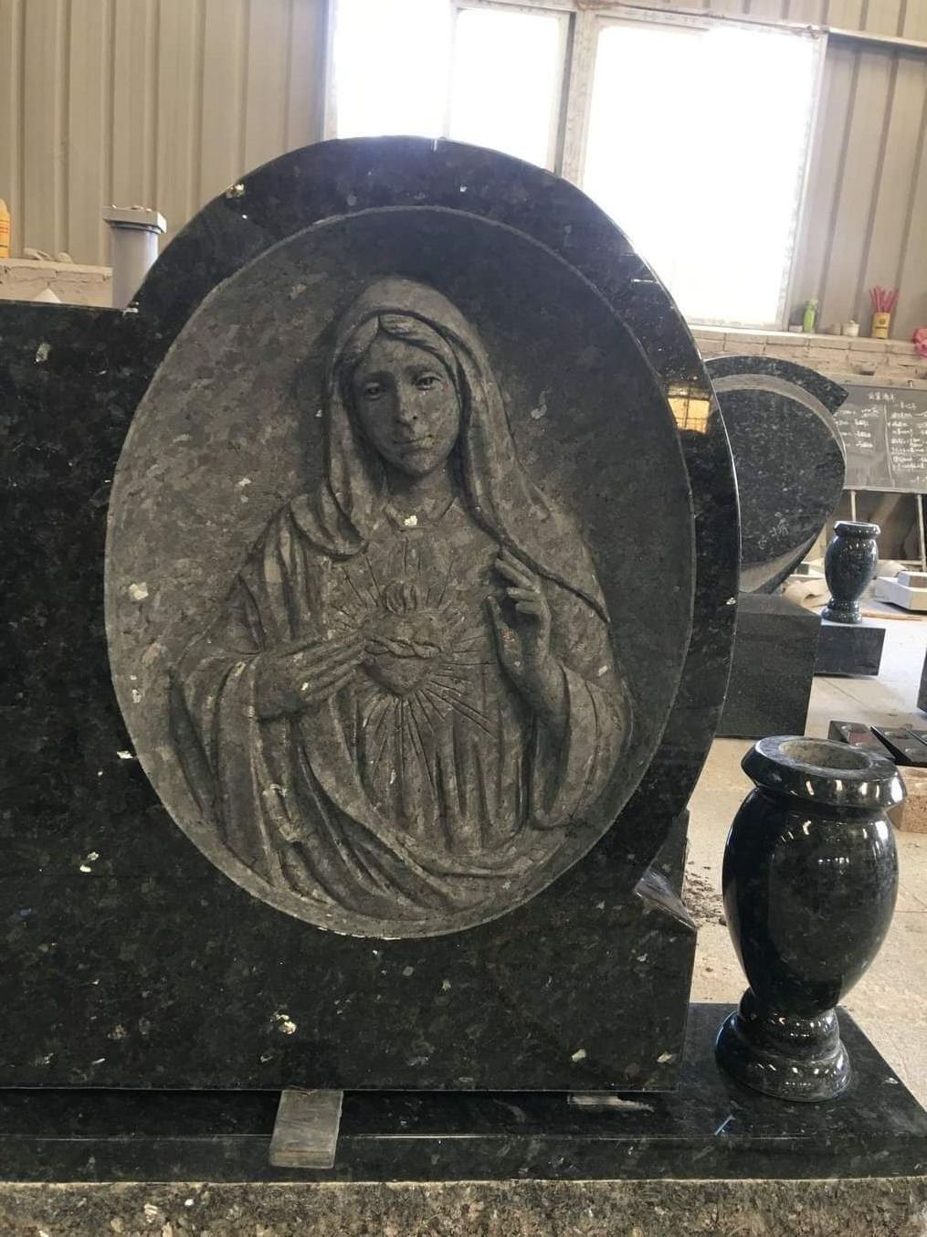 Blue Pearl Granite The Virgin Mary Statue Headstone