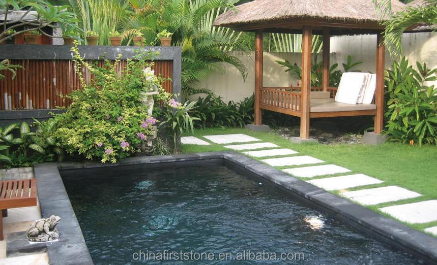 Black Basalt Swimming Pool Steps and Tile Stone Border by Bullnose Edge Capping Stone for Sale