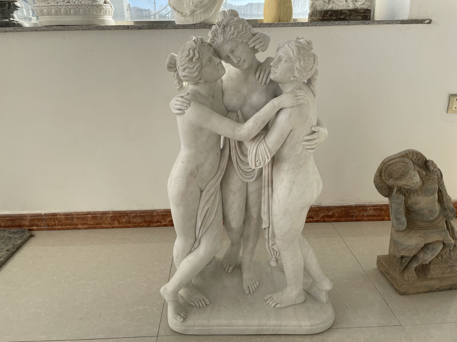 White Marble Nude Female Sculptures Hand Carved The Three Graces Stone Statues