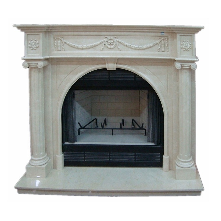 Beige Yellow Marble   Fireplace Modern, Stone Veneer Fireplace Natural