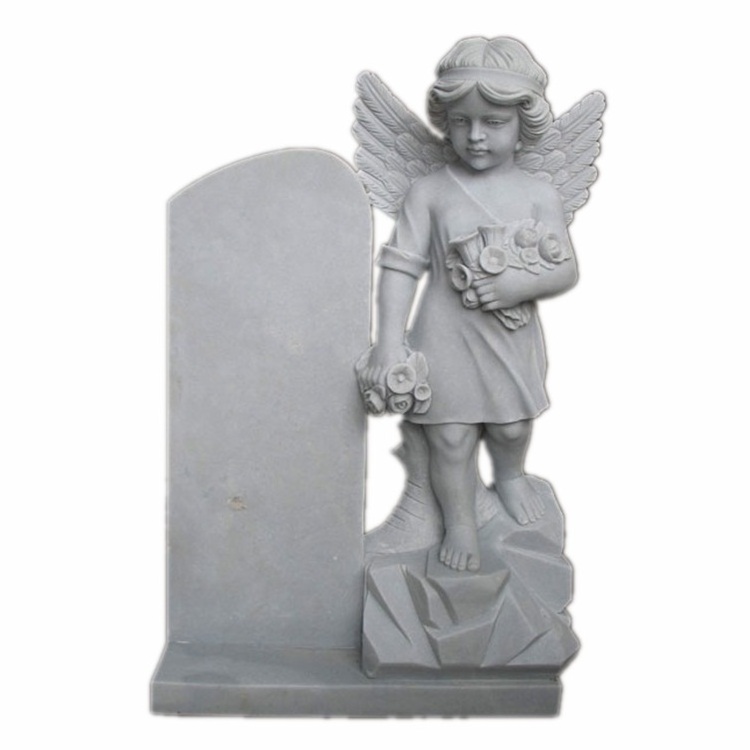 White Marble Carved Headstone Praying Hands Baby Angel Grave Tombstone