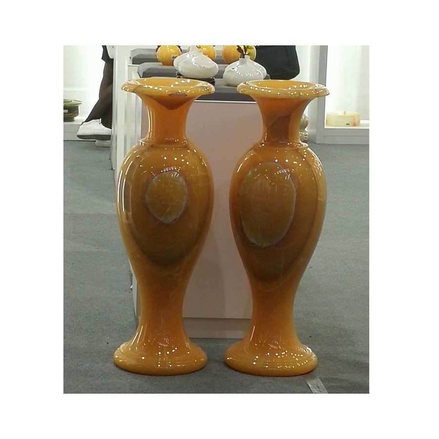 Home Decoration White Yellow Onyx Marble Stone Vase For Flowers