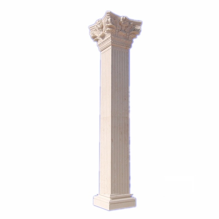 MCS243 White Limestone Columns Decoration Pillar Stone Carved Luxury Outdoor Or Indoor Roman Column