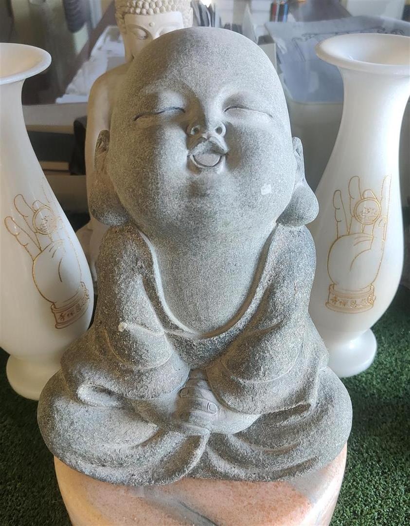 Natural Granite Marble Stone Carved Little Shaolin Buddha Baby Monk Statues Miniature Figurines Sculpture